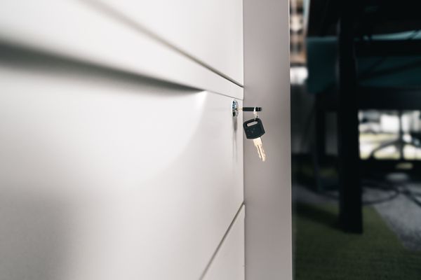 Secure storage locker representing biometric gun safe technology